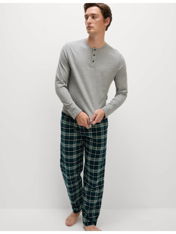 Marks & Spencer Karirani komplet pidžame od čiste pamuke s otvorenim ovratnikom Marks & Spencer siva