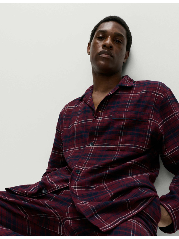 Marks & Spencer Karirani komplet pidžame od češljane pamuke Marks & Spencer crvena