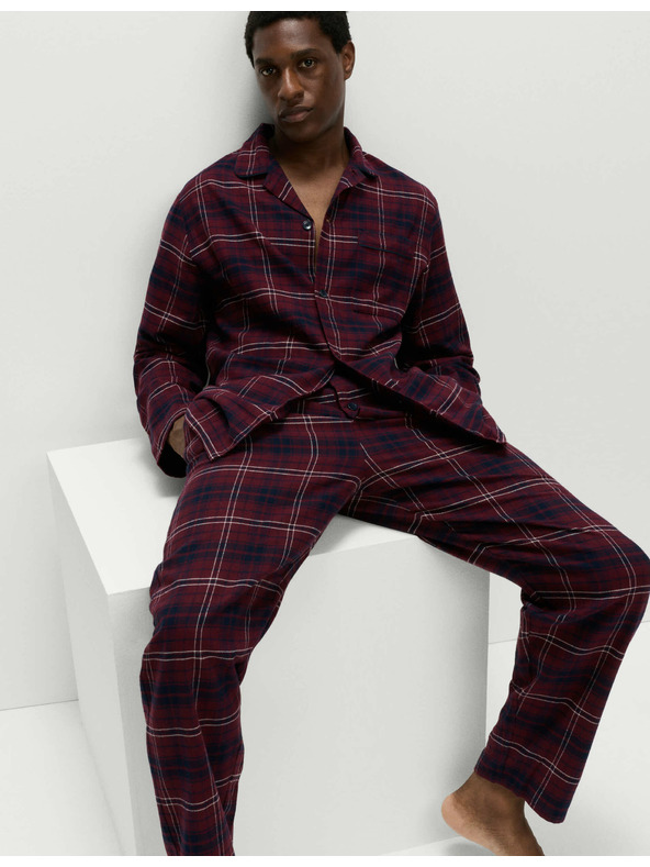 Marks & Spencer Karirani komplet pidžame od češljane pamuke Marks & Spencer crvena