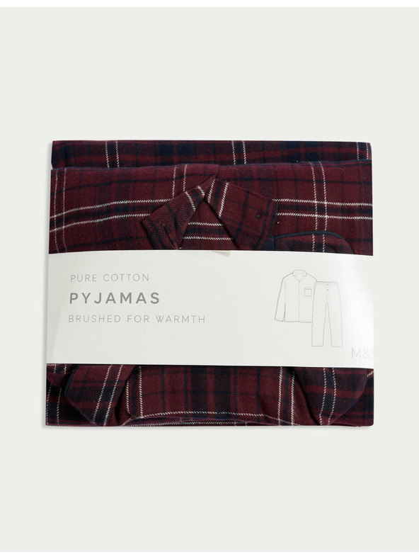 Marks & Spencer Karirani komplet pidžame od češljane pamuke Marks & Spencer crvena
