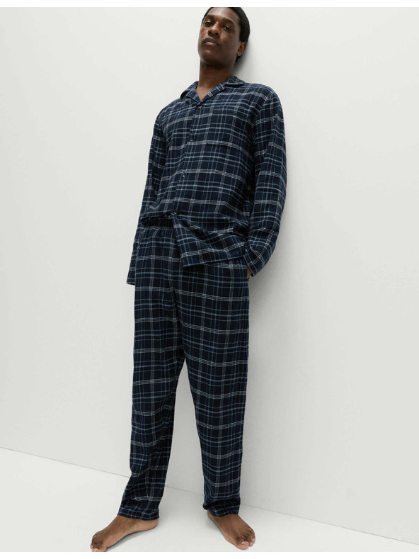 Marks & Spencer Karirani komplet pidžame od češljane pamuke Marks & Spencer mornarsko plava