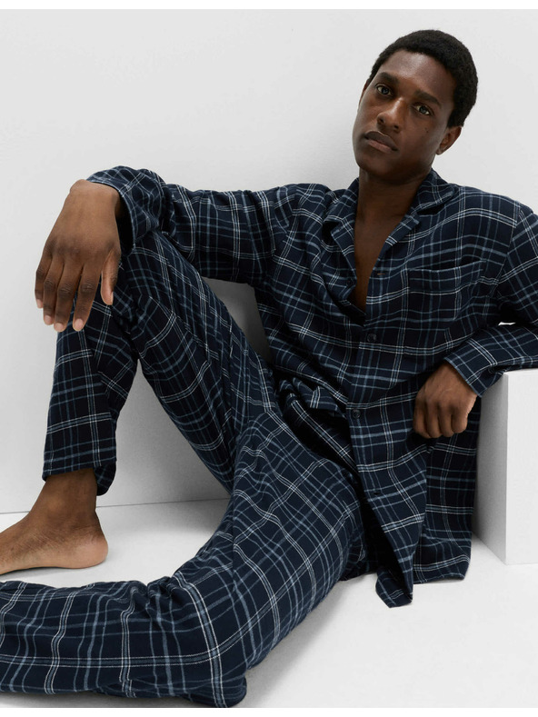 Marks & Spencer Karirani komplet pidžame od češljane pamuke Marks & Spencer mornarsko plava