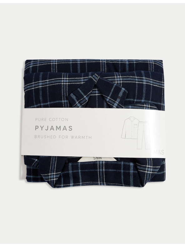 Marks & Spencer Karirani komplet pidžame od češljane pamuke Marks & Spencer mornarsko plava
