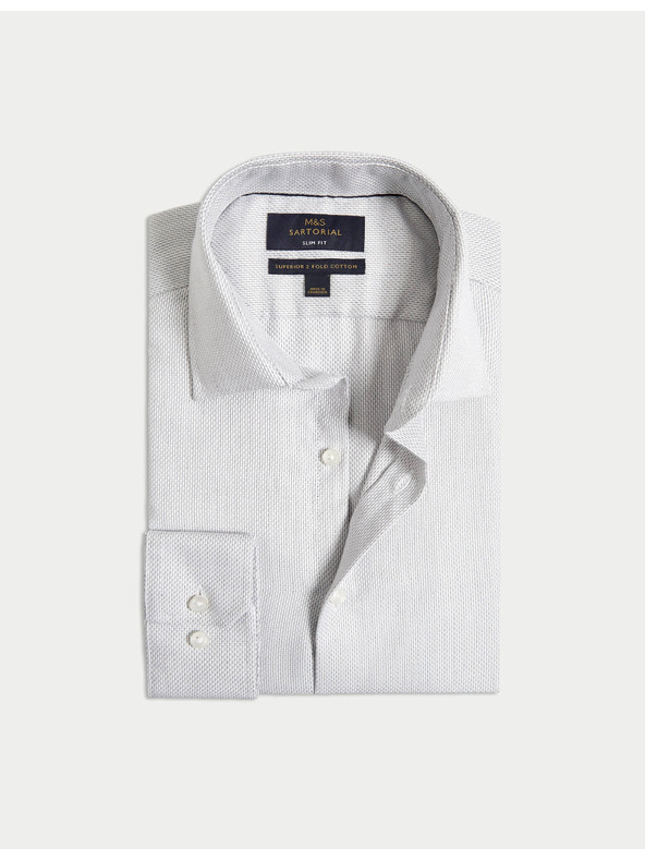 Marks & Spencer Luksuzna slim košulja od čistog pamuka s teksturom Marks & Spencer siva