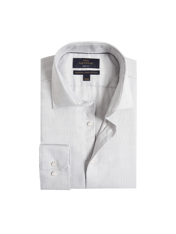 Marks & Spencer Luksuzna slim košulja od čistog pamuka s teksturom Marks & Spencer siva