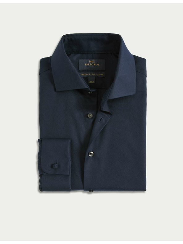 Marks & Spencer Kepер košulja slim kroja od luksuznog pamuka s dvostrukom manžetnom Marks & Spencer mornarsko plava