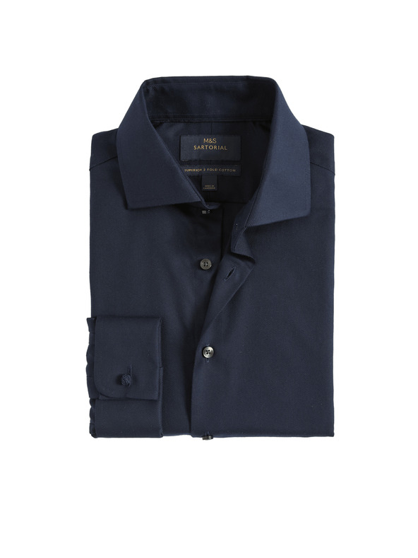 Marks & Spencer Kepер košulja slim kroja od luksuznog pamuka s dvostrukom manžetnom Marks & Spencer mornarsko plava