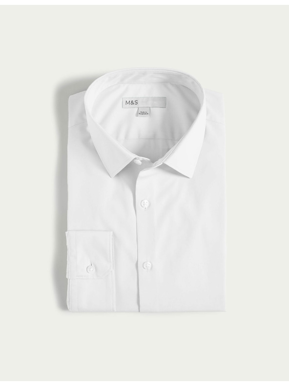 Marks & Spencer Slim košulja od pamučne mješavine s nepotrebnim glačanjem Marks & Spencer bijela