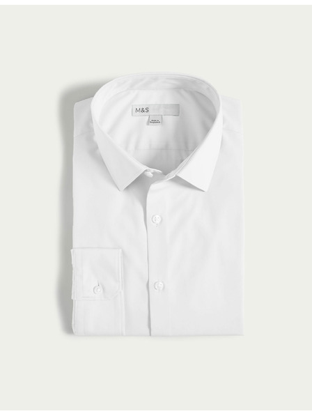 Marks & Spencer Slim košulja od pamučne mješavine s nepotrebnim glačanjem Marks & Spencer bijela