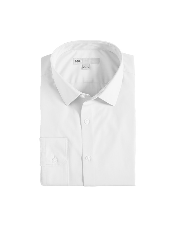 Marks & Spencer Slim košulja od pamučne mješavine s nepotrebnim glačanjem Marks & Spencer bijela