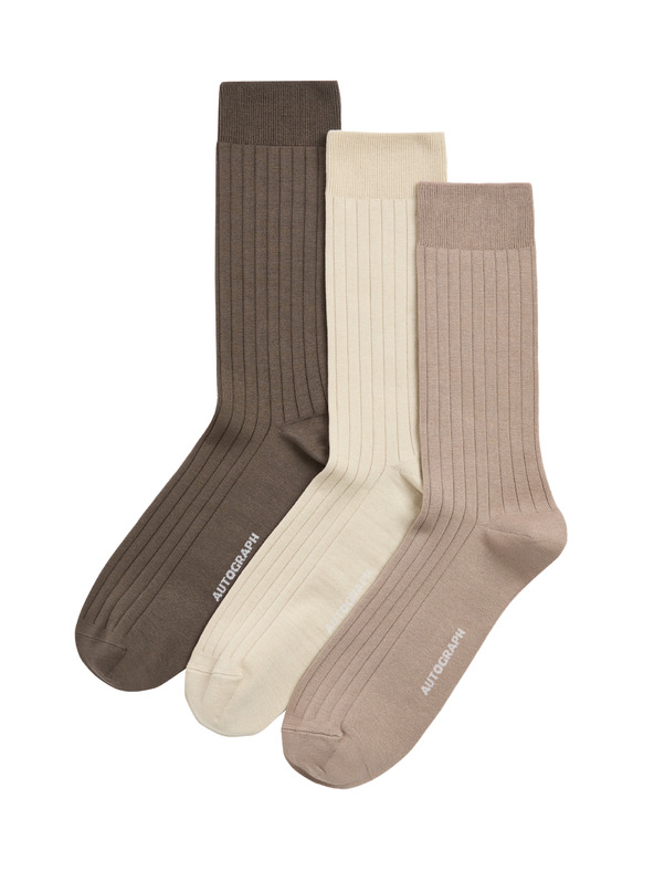 Marks & Spencer 3 para rebranih čarapa, s visokim udjelom egipatskog pamuka Marks & Spencer smeđa