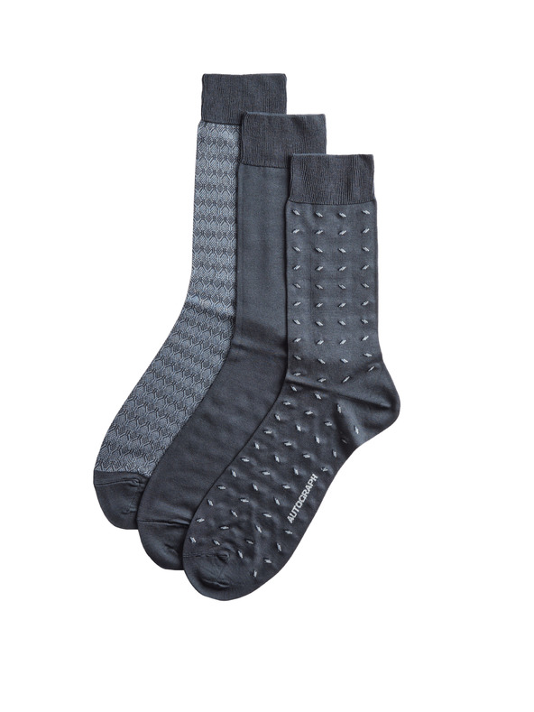 Marks & Spencer 3 kom. čarapa s merceriziranim pamukom i različitim uzorkom Marks & Spencer mornarsko plava