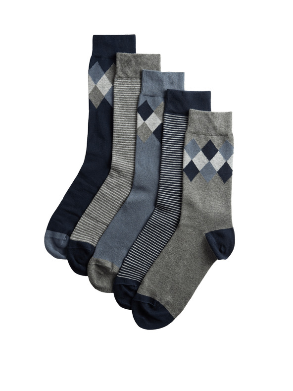Marks & Spencer 5 parova čarapa Argyle Cool & Fresh™ s visokim udjelom pamuka Marks & Spencer plava