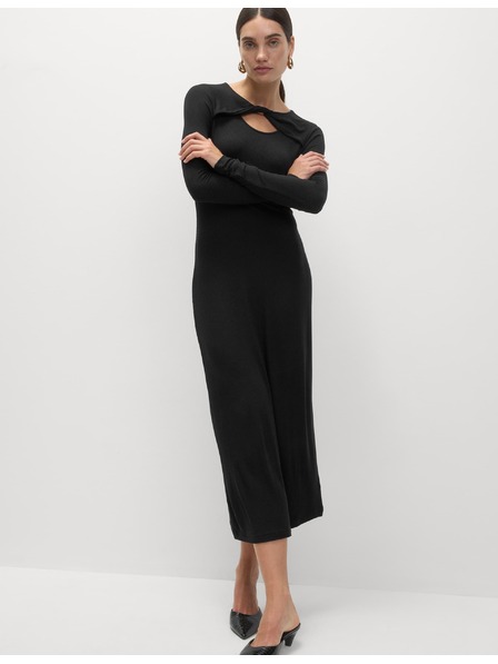 Marks & Spencer Žersej rebraste midi sužene haljine stup kroja Marks & Spencer crna