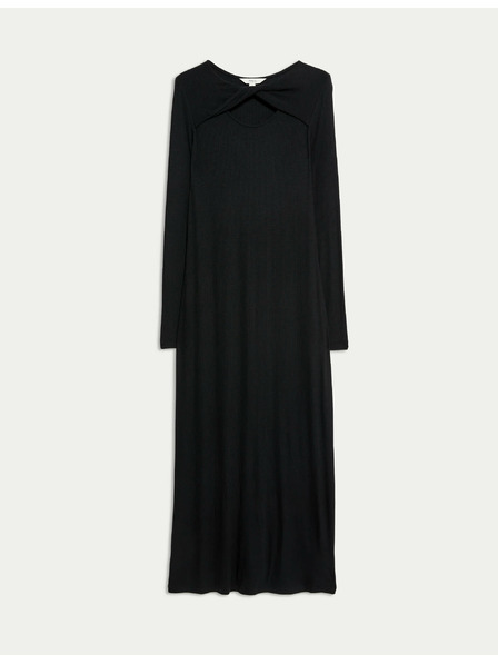 Marks & Spencer Žersej rebraste midi sužene haljine stup kroja Marks & Spencer crna