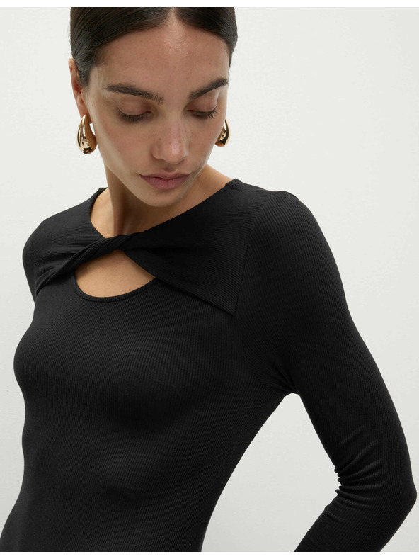 Marks & Spencer Žersej rebraste midi sužene haljine stup kroja Marks & Spencer crna