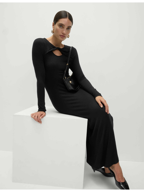 Marks & Spencer Žersej rebraste midi sužene haljine stup kroja Marks & Spencer crna