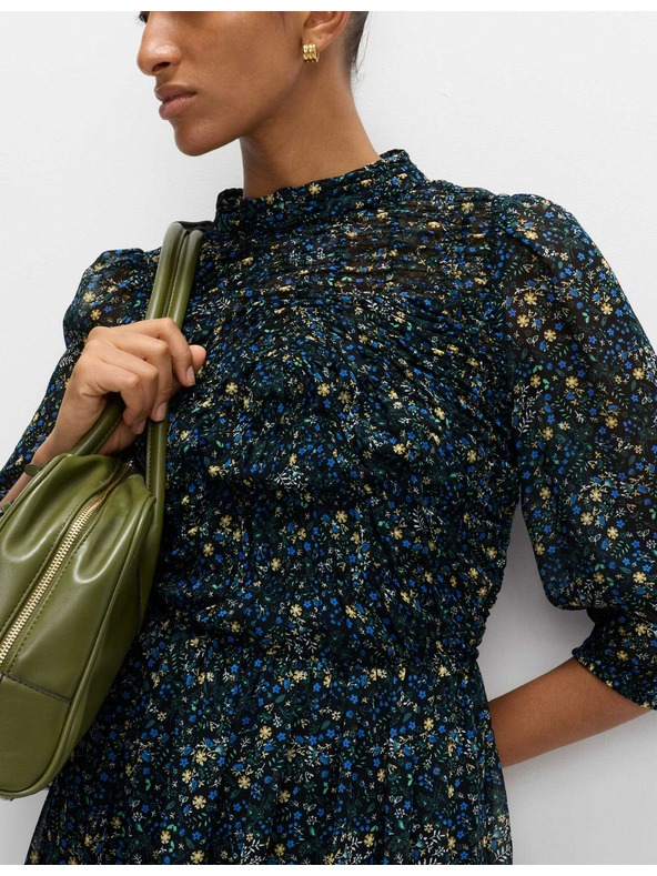 Marks & Spencer Cvjetne nabrane midaxi haljine s naglašenim strukom i naborima Marks & Spencer crna