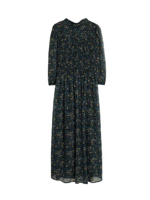 Marks & Spencer Cvjetne nabrane midaxi haljine s naglašenim strukom i naborima Marks & Spencer crna