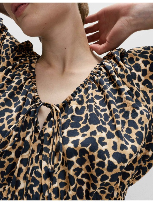 Marks & Spencer Midi haljina s naglašenim strukom, naborima, V-izrezom i životinjskim printom Marks & Spencer bež