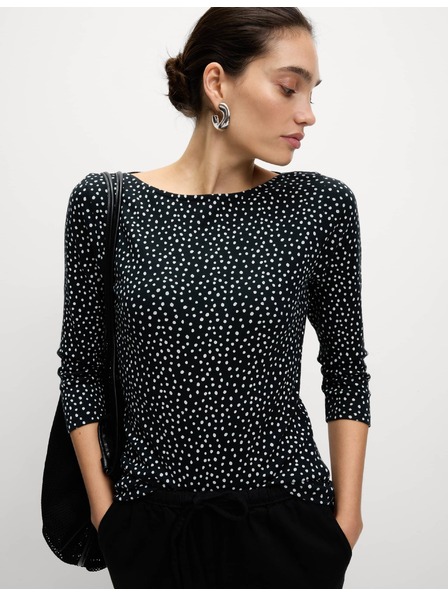 Marks & Spencer Top od čistog pamuka s izrezom na brodu i printom, uski kroj Marks & Spencer crna