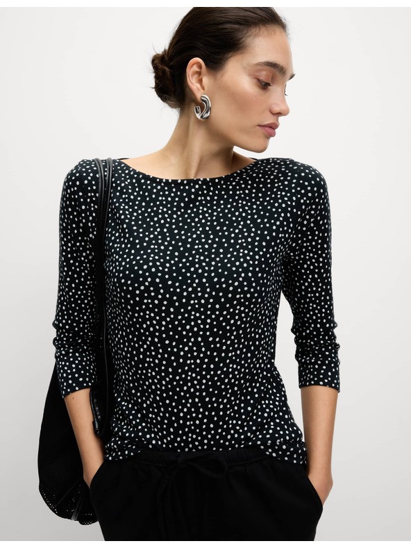 Marks & Spencer Top od čistog pamuka s izrezom na brodu i printom, uski kroj Marks & Spencer crna