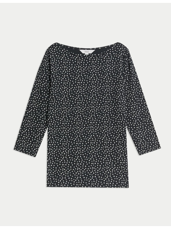 Marks & Spencer Top od čistog pamuka s izrezom na brodu i printom, uski kroj Marks & Spencer crna