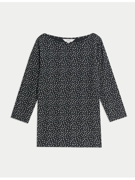 Marks & Spencer Top od čistog pamuka s izrezom na brodu i printom, uski kroj Marks & Spencer crna