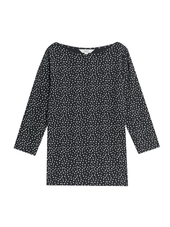Marks & Spencer Top od čistog pamuka s izrezom na brodu i printom, uski kroj Marks & Spencer crna