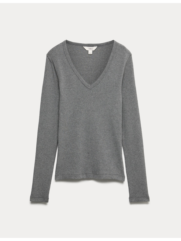 Marks & Spencer Rebrasti top s V-izrezom i visokim udjelom pamuka Marks & Spencer siva