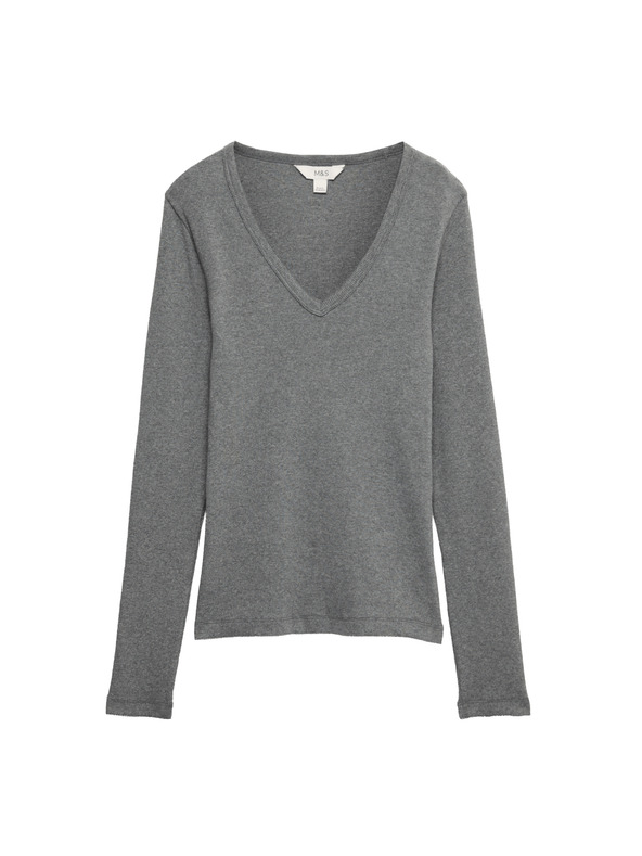 Marks & Spencer Rebrasti top s V-izrezom i visokim udjelom pamuka Marks & Spencer siva