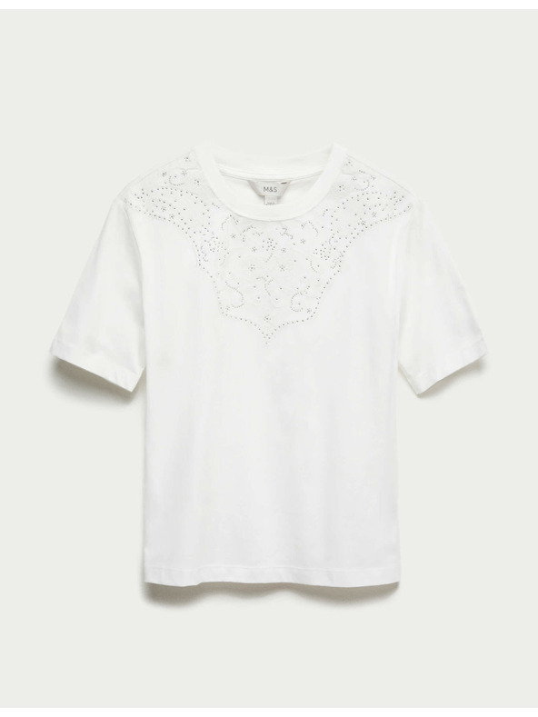 Marks & Spencer Ukrašena Lucky majica od čistog pamuka Marks & Spencer bijela