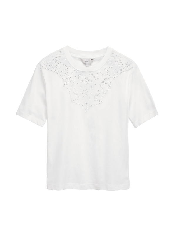 Marks & Spencer Ukrašena Lucky majica od čistog pamuka Marks & Spencer bijela