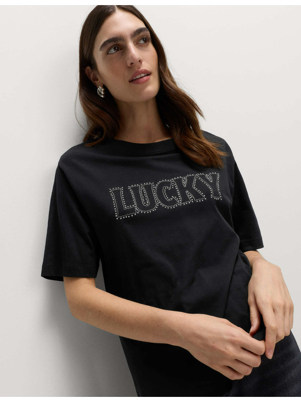 Marks & Spencer Ukrašena Lucky majica od čistog pamuka Marks & Spencer crna