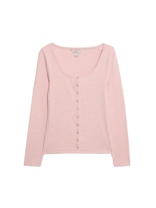 Marks & Spencer Top s ovalnim izrezom, otvorenim ovratnika i visokim udjelom pamuka Marks & Spencer ružičasta