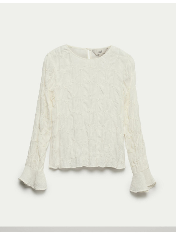 Marks & Spencer Čipkasta teksturirana bluza s okruglim izrezom Marks & Spencer krem
