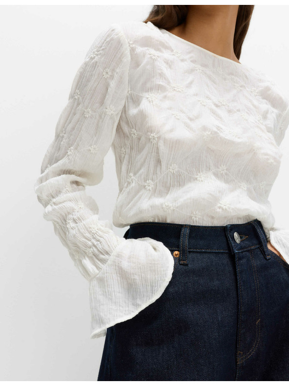 Marks & Spencer Čipkasta teksturirana bluza s okruglim izrezom Marks & Spencer krem