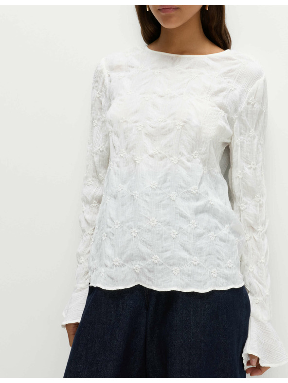 Marks & Spencer Čipkasta teksturirana bluza s okruglim izrezom Marks & Spencer krem