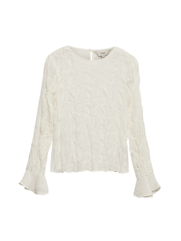 Marks & Spencer Čipkasta teksturirana bluza s okruglim izrezom Marks & Spencer krem