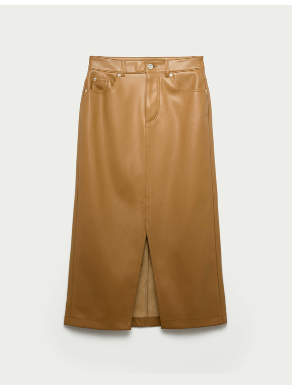 Marks & Spencer Kožna A-midi suknja s prorezom sprijeda Marks & Spencer smeđa