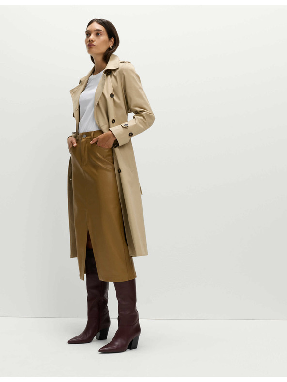 Marks & Spencer Kožna A-midi suknja s prorezom sprijeda Marks & Spencer smeđa