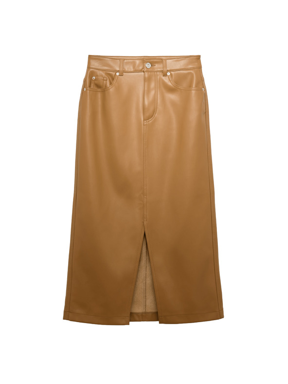 Marks & Spencer Kožna A-midi suknja s prorezom sprijeda Marks & Spencer smeđa