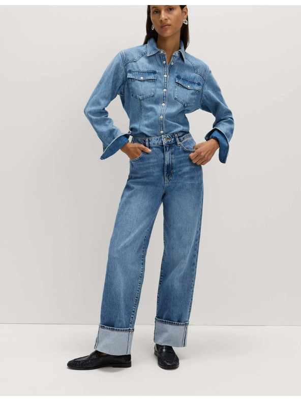 Marks & Spencer Traperice proširenih preklopljenih nogavica i srednjeg struka Marks & Spencer mornarsko plava