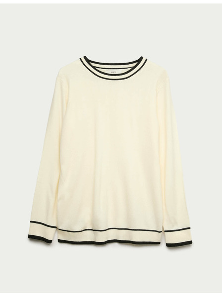 Marks & Spencer Marks & Spencer iznimno meki džemper s izrezom prema vratu i kontrastnim rubovima krem