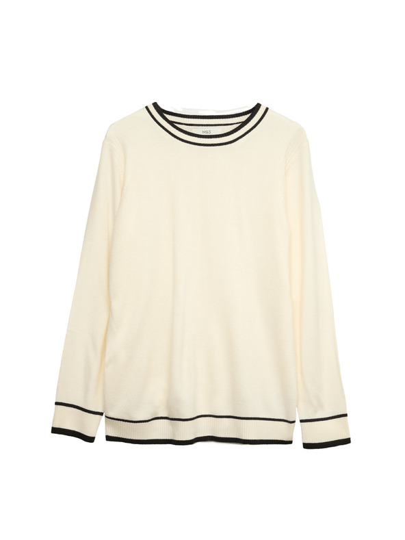 Marks & Spencer Marks & Spencer iznimno meki džemper s izrezom prema vratu i kontrastnim rubovima krem
