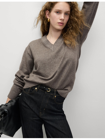 Marks & Spencer Marks & Spencer V-izrez džemper od krznatog prediva smeđa