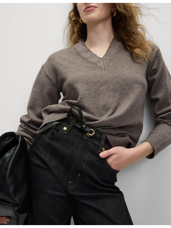 Marks & Spencer Marks & Spencer V-izrez džemper od krznatog prediva smeđa