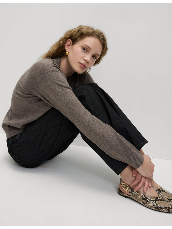 Marks & Spencer Marks & Spencer V-izrez džemper od krznatog prediva smeđa