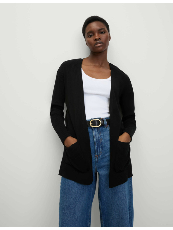 Marks & Spencer Dugi rebrasti kardigan bez zatvaranja Marks & Spencer crna