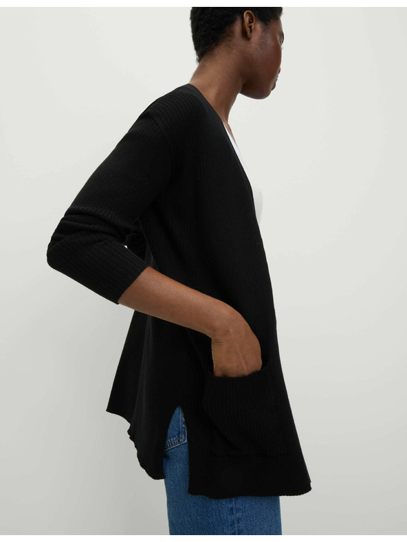 Marks & Spencer Dugi rebrasti kardigan bez zatvaranja Marks & Spencer crna